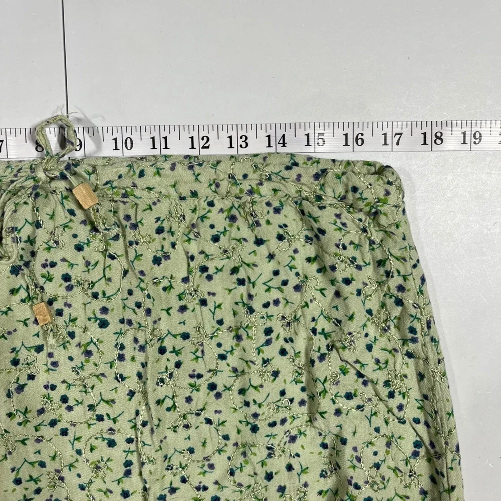 Vintage BlueSky Boho Fairy Grunge Floral Embroidered Midi Skirt Green Cargo Lg